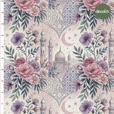 Digitally Printed Fabric with Lilac and Pink Islamic Motifs and Floral Ramadan Themes